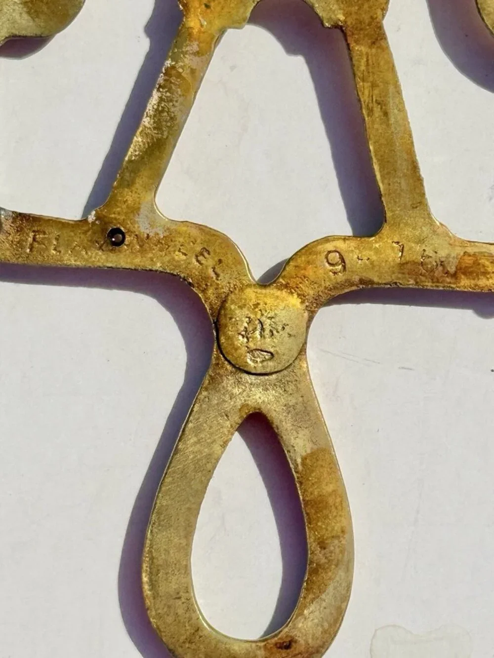 Brass Trivet Vintage Geometric Cast Brass Footed Flat Iron Triangle ‘Flatwheel’